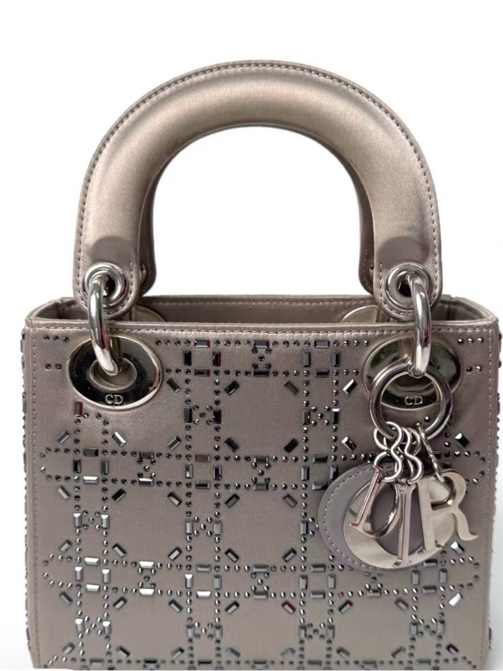 Dior Metallic Taupe Mini Lady Bag with Laser-Cut Detailing - Picture 2 of 7